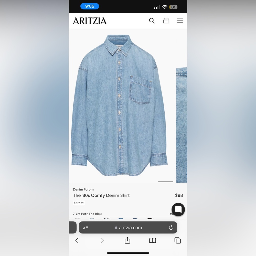 Aritzia Denim Forum Button Up Shirt